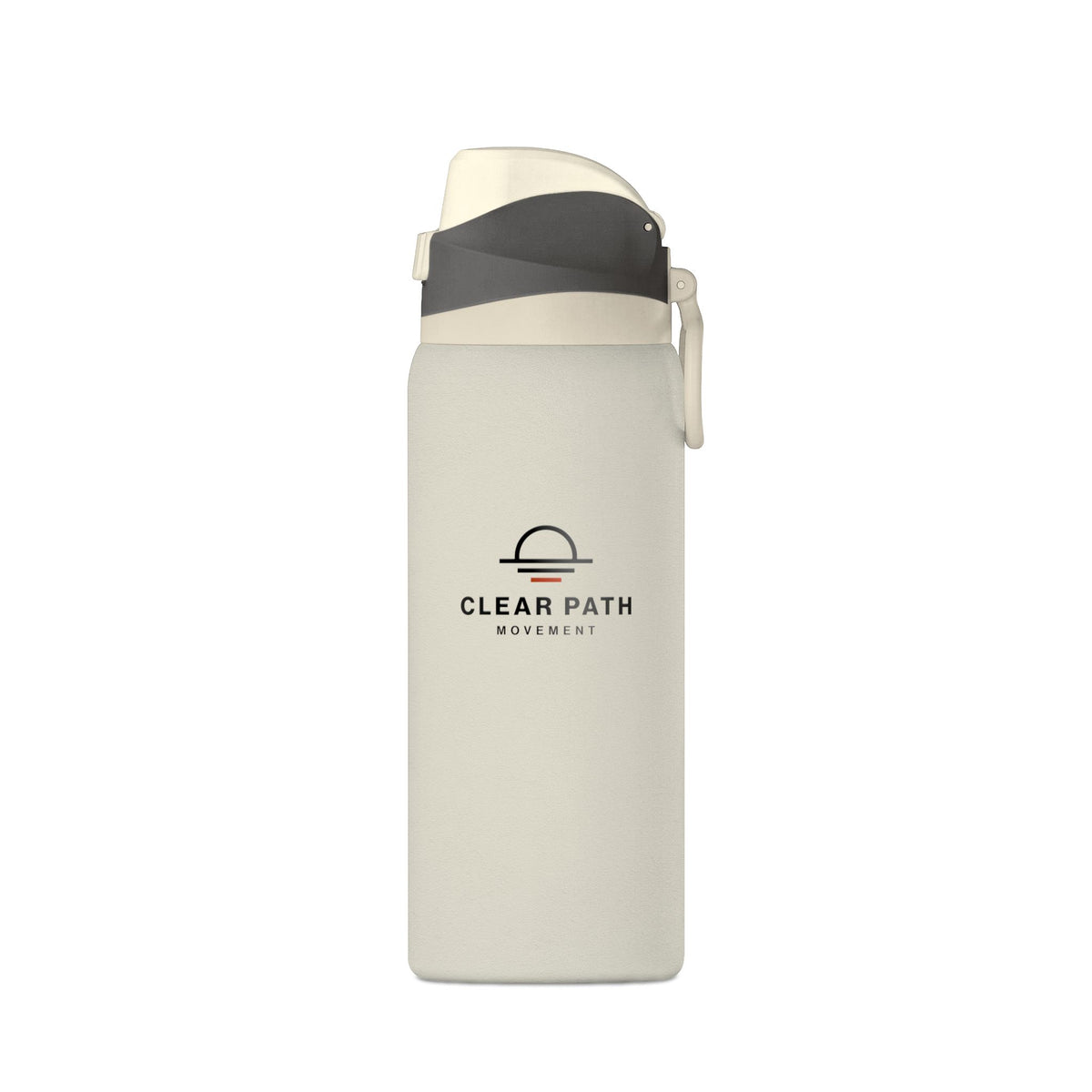 Ivory 32 oz insulated bottle with the Clear Path Movement logo centered on the front and a dark collar.