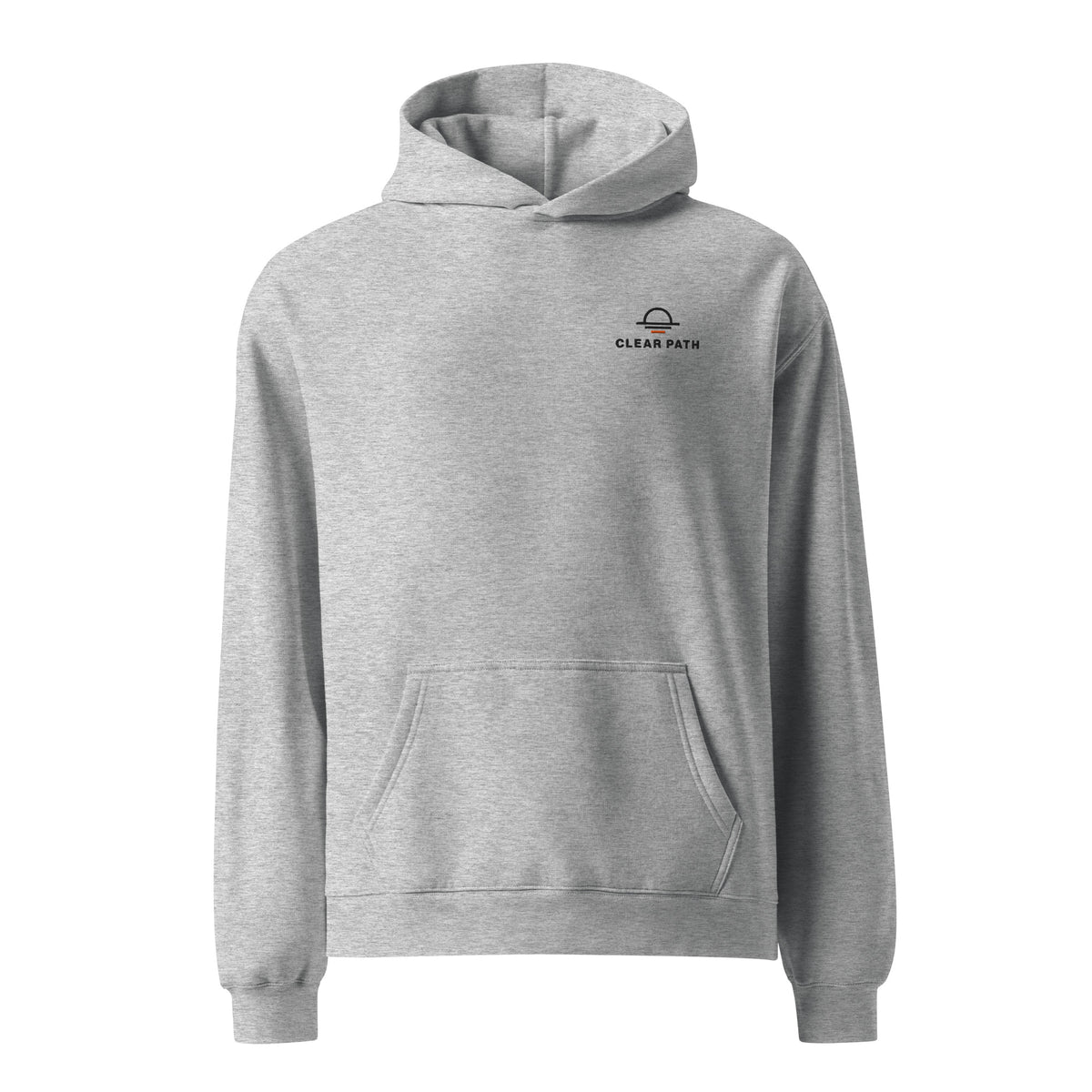 No Edits. Just Me hoodie in Athletic Heather, front view with embroidered Clear Path chest logo.