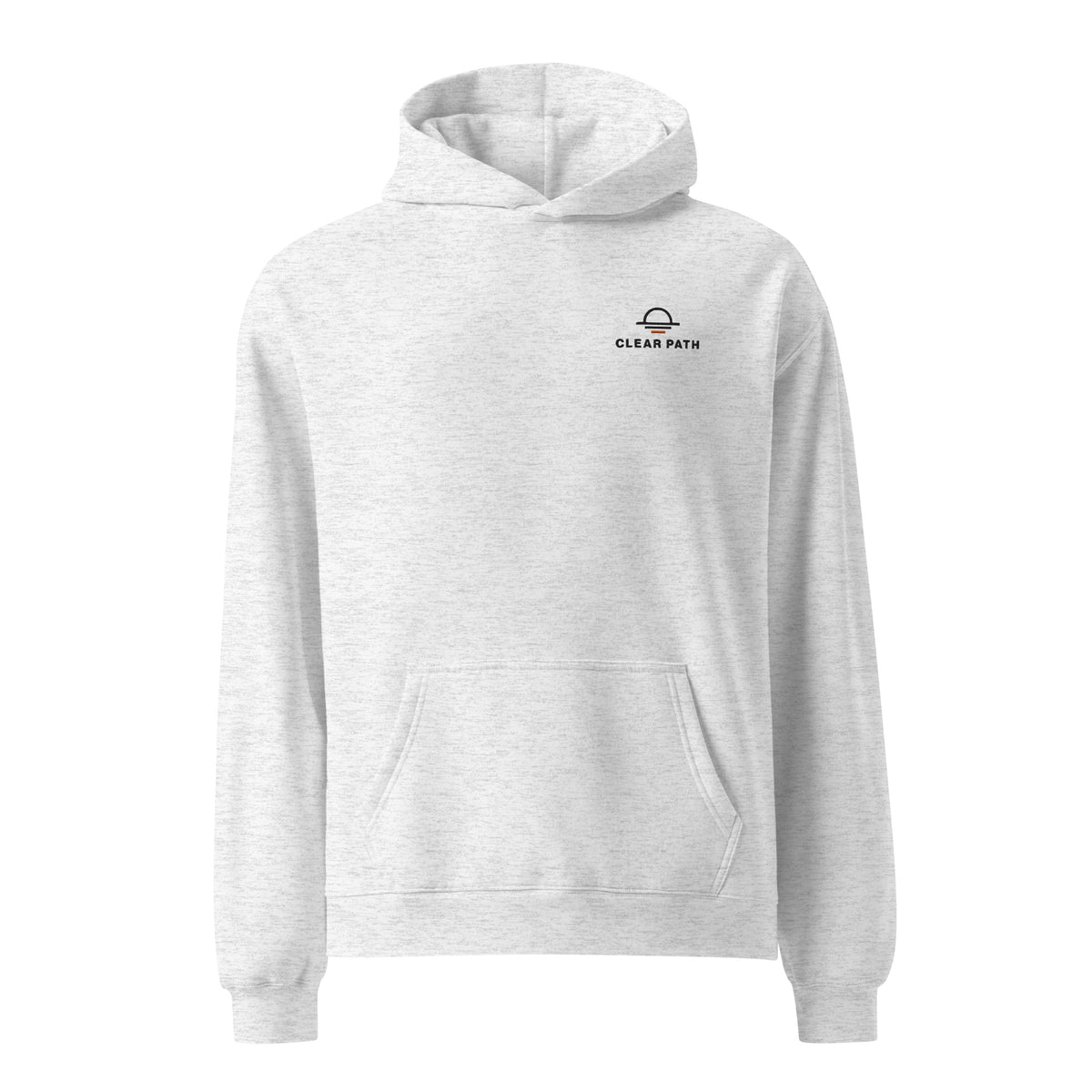 Turns Out I Could hoodie in White Heather, front view with embroidered Clear Path chest logo.