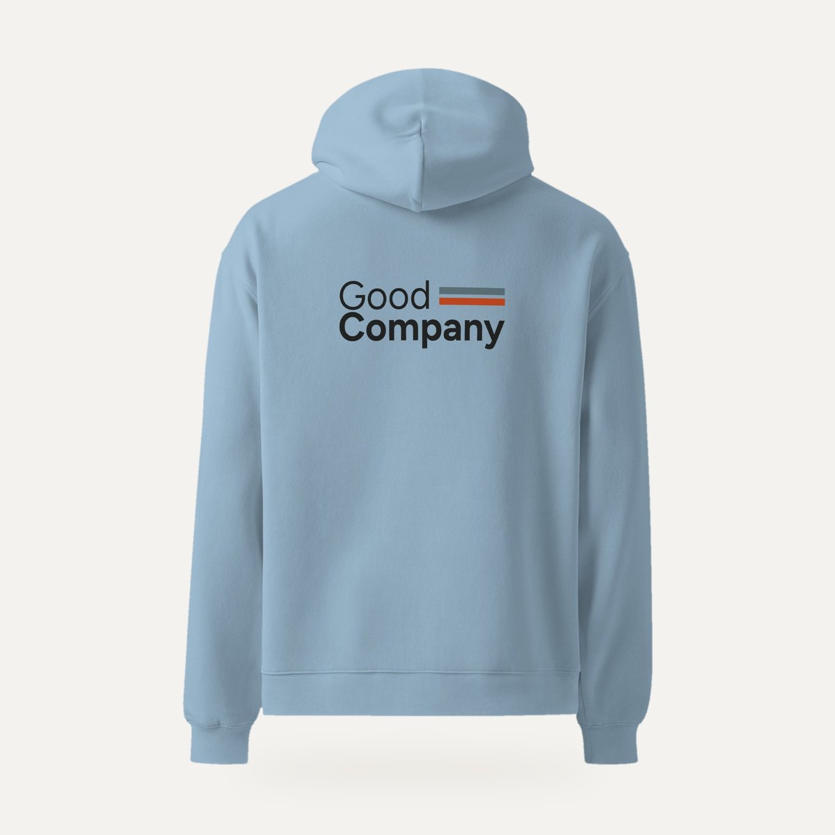 Back of the Carolina blue Good Company hoodie