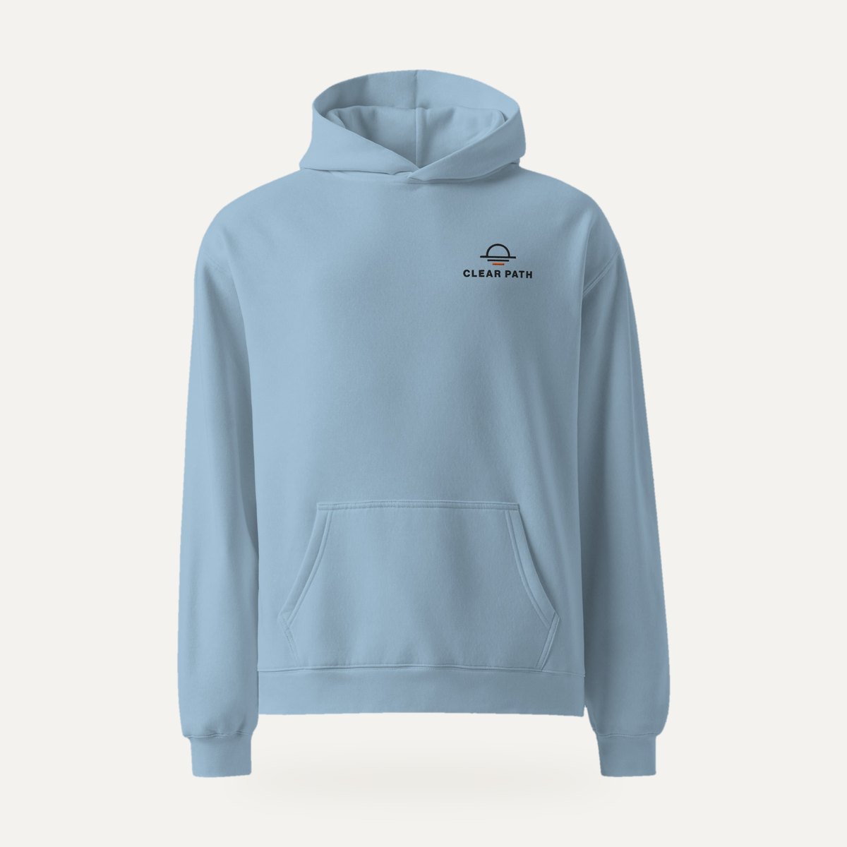 Front of the Carolina blue Good Company hoodie with the small chest logo