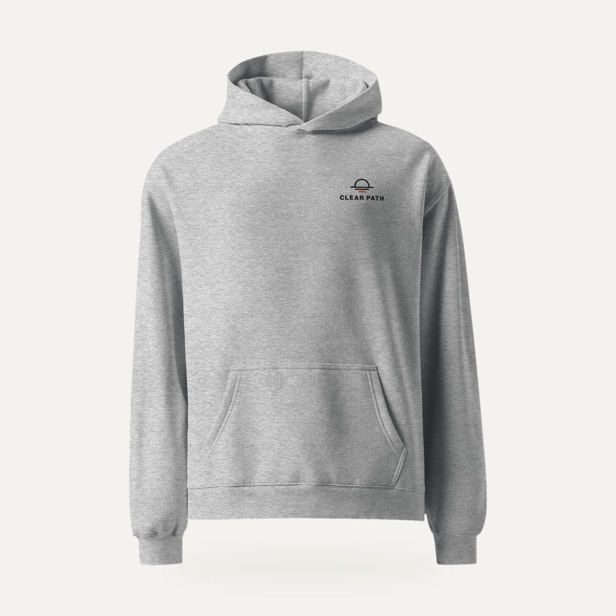 Front of the heather grey Not Someday. Now. hoodie with the small chest logo